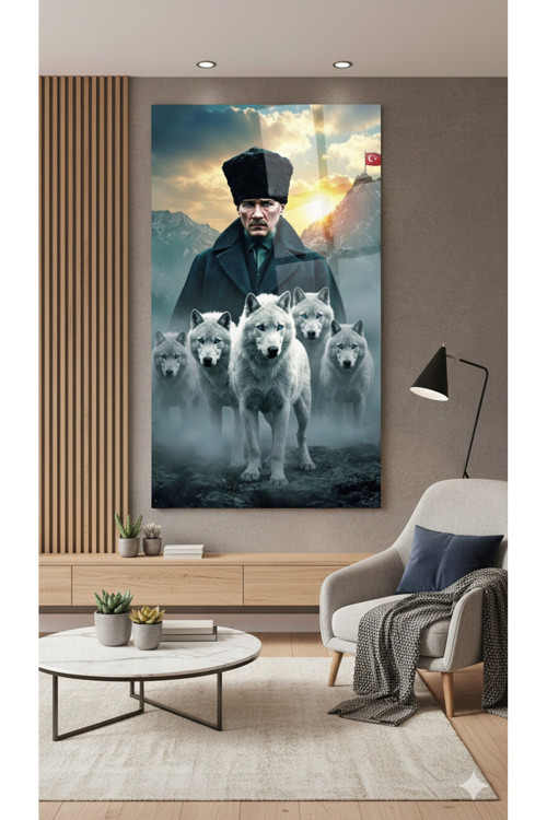 Blt Dizayn Türk Bayrağı Atatürk Ve Bozkurtlar Tablo – Milli Duruş Dekoratif Poster