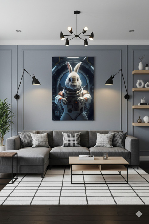 BLT DİZAYN Astronot Tavşan Uzay Konsept Beyaz Bunny Astronaut Sci Fi Tasarım Sevimli Uzay Tavşanı Cam Tablo