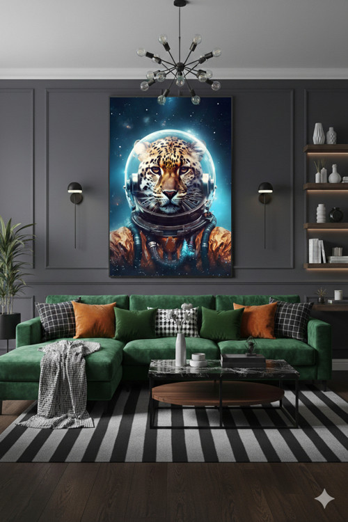 BLT DİZAYN Astronot Leopar Uzay Savaşçısı Bilim Kurgu Galaksi Konsept Sanat Cam Tablo