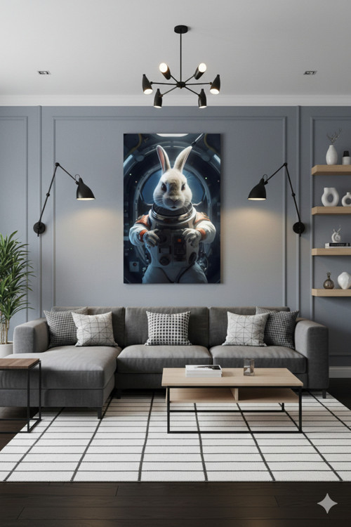 BLT DİZAYN Astronot Tavşan Uzay Konsept Beyaz Bunny Astronaut Sci Fi Tasarım Sevimli Uzay Tavşanı Cam Tablo
