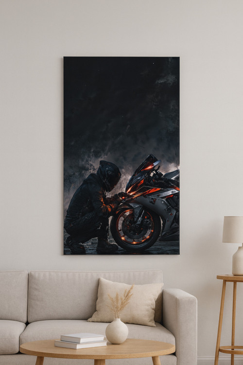 BLT DİZAYN Siyah Kasklı Motorcu Cam Tablo