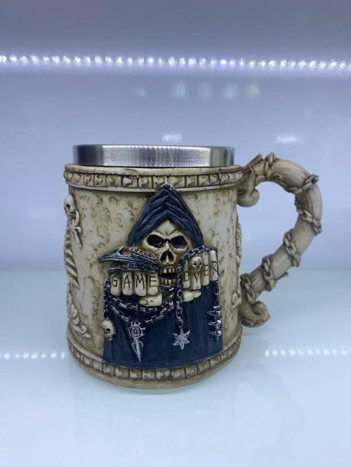 Büro Ev Ofis Hediyesi için Çelik İskelet Game Over Motif Kupa Bardak