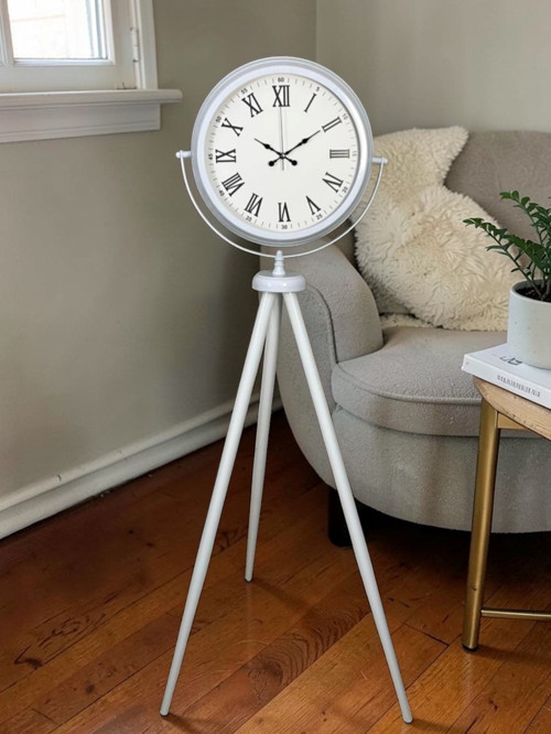Büro Ev Ofis Dekoru için Ayaklı Beyaz Platin Klasik Roma Tripod Saat