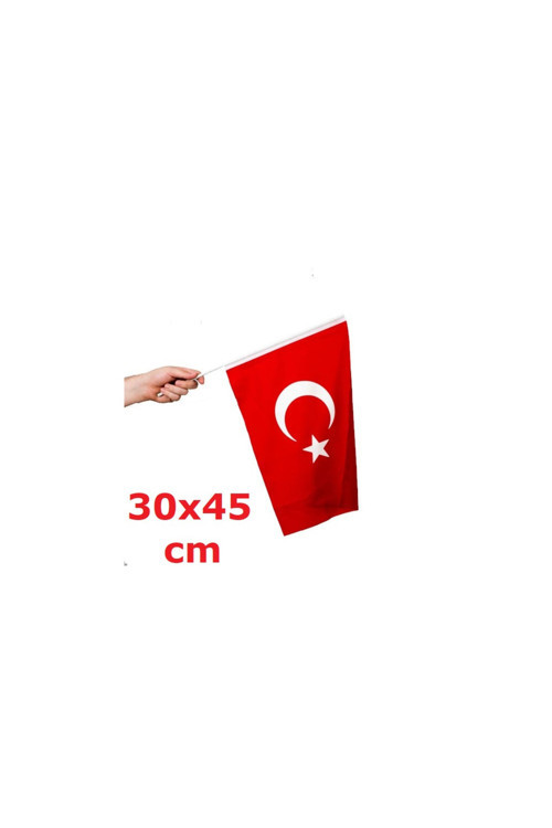 Türk Bayrağı 30x45 Cm Sopalı Özel Alpaka Kumaş Bayrak (10 Adet)