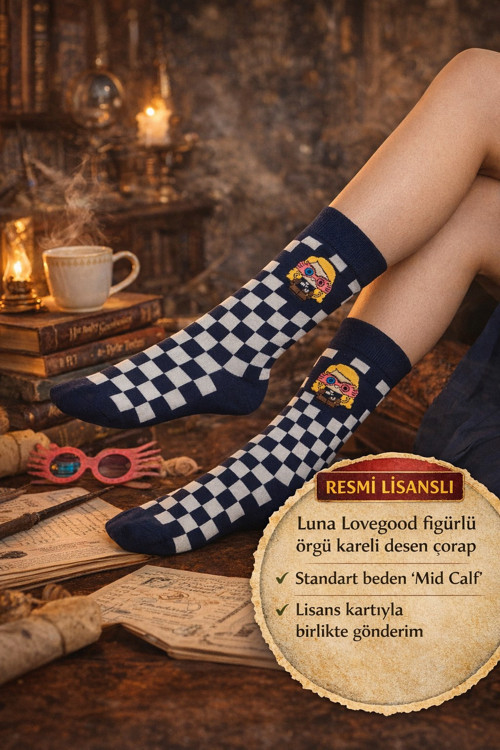 Harry Potter Luna Lovegood Çorap Lisanslı Örgü Kareli Desen Standart Beden Mid Calf