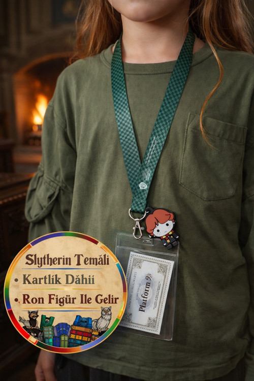 Harry Potter Warner Bros Lisanslı Slytherin Boyunluk 43cm Kartlık 14x10 Ron Figür Yaka Kartı Askısı