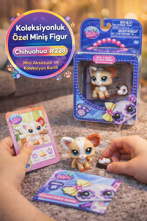 Littlest Pet Shop Seri 4 Tekli Figür Miniş Chihuahua Tan #228 LPS G7 Pet Surprise Koleksiyon