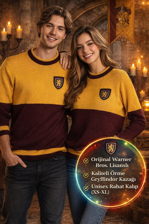 Harry Potter Gryffindor Quidditch Kazak Lisanslı Warner Bros Bordo Sarı Unisex - XL Beden