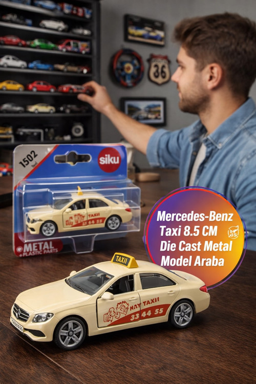 Siku Mercedes-Benz E350d Taxi 1502 Metal Oyuncak Araba Açılır Kapı Die Cast Model - 8.5 CM