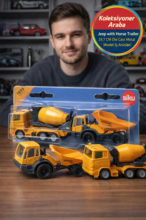 Siku İnşaat Araçları Seti Damperli Kamyon Beton Mikseri Metal Oyuncak Sarı İş Makinesi Model 19.7 CM