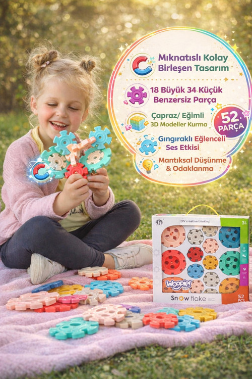 Magnetic Kar Tanesi Yapı Blokları Manyetik 52 Parça (18 Büyük 34 Küçük) 3+ Eğitici