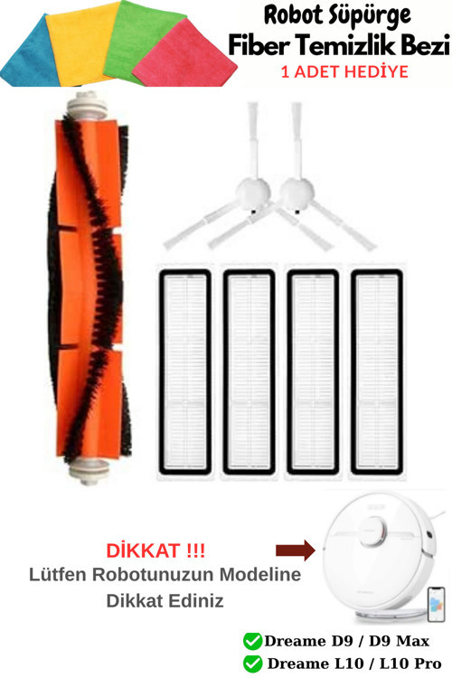 Dreame D9 / D9 Max /D9 Pro / L10 Pro Uyumlu Hepa Filtre,Fırça Yedek Fırça Seti-7 Parça