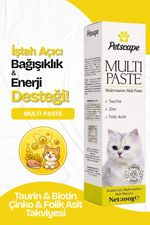 Kedi Multivitamin Macun - İştah Açıcı, Bağışıklık ve Enerji Desteği (Taurinli Vitamin Paste) 100g