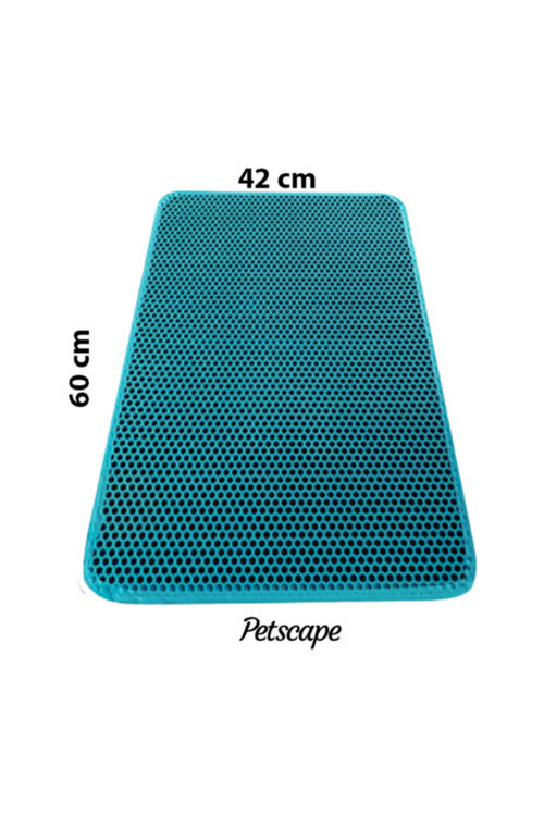 Elekli Kedi Tuvaleti Önü Paspası – Kedi Kumu Toplayıcı – Çift Katmanlı Sert Plastik 60x42cm - Mavi