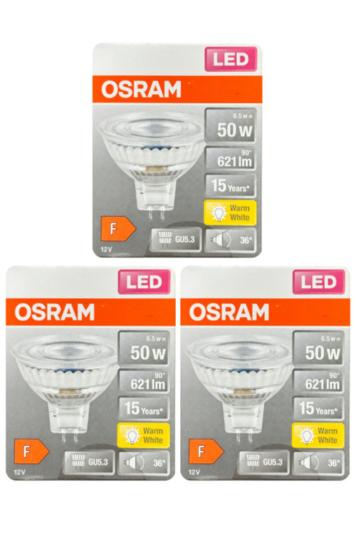(3 Adet) Ledvance 12Volt 6,5W (50W) Sarı (2700K) GU5.3 Duylu (İğne Bacak) Led Spot Ampul
