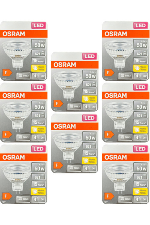(8 Adet) Ledvance 12Volt 6,5W (50W) Sarı (2700K) GU5.3 Duylu (İğne Bacak) Led Spot Ampul