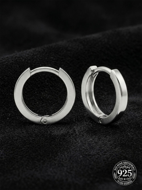 925 Ayar Gümüş Rodyum Kaplama Yuvarlak Unisex Halka Küpe - Çift (2x14mm)