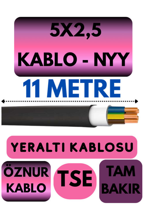 Öznur 5X2,5 NYY (Yeraltı Kablosu) Metre Seçenekli 11 METRE