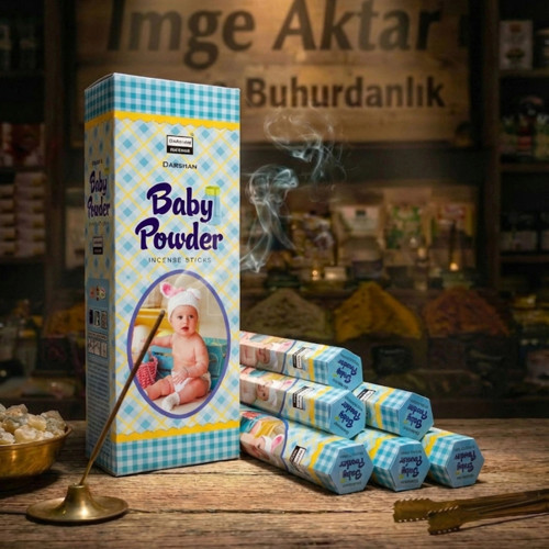 Darshan Baby Powder (Bebek Pudrası) Çubuk Tütsü (20'li Paket) - Temiz ve Yumuşak