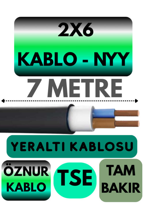 Öznur 2X6 NYY (Yeraltı Kablosu) Metre Seçenekli 7 METRE