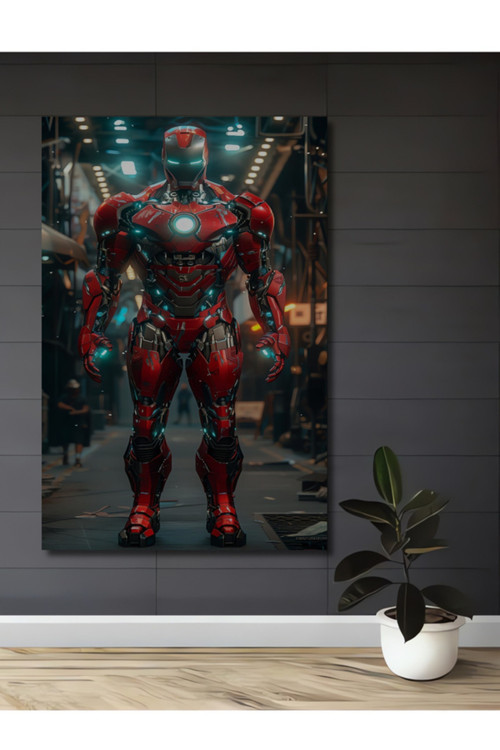 Iron Man Yağlı Boya Görünümlü Modern Sanat Ahşap Dekoratif Tablo Ev,Salon,Antre,Cafe,Ofis