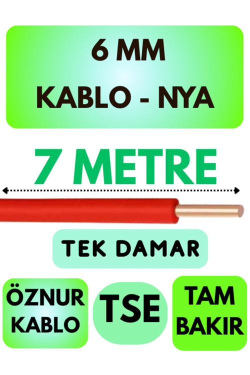 Öznur 6 MM NYA Kablo Metre Seçenekli (Kırmızı) 7 METRE