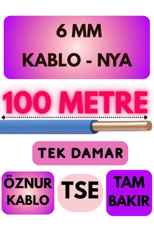 Öznur 6 MM NYA Kablo Metre Seçenekli (Mavi) 100 METRE