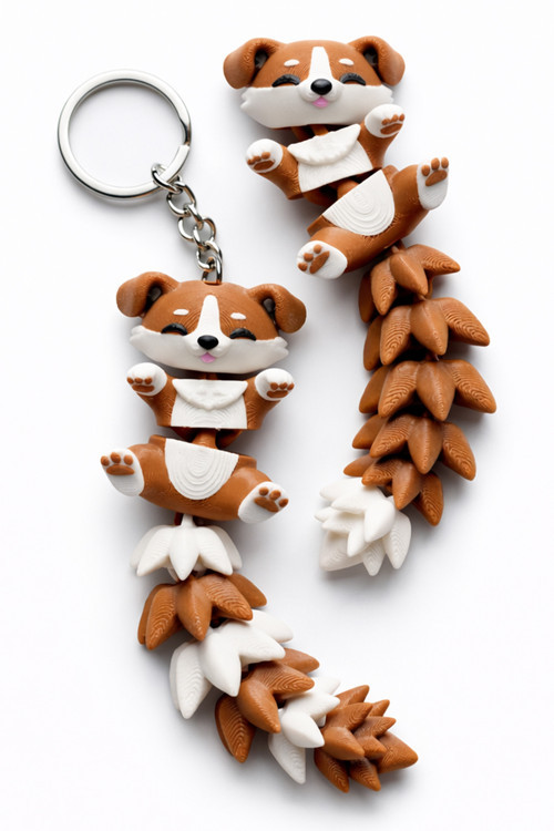 Sevimli Esnek Köpek Anahtarlık – Hareketli Fidget Tasarım 2'li