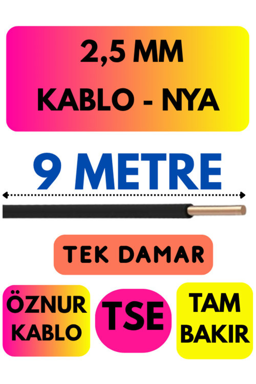 Öznur 2,5 MM NYA Kablo Metre Seçenekli (Siyah) 9 METRE