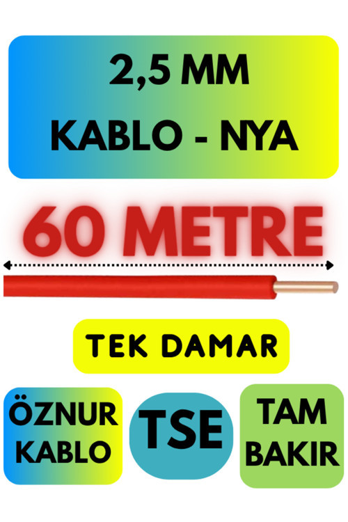 Öznur 2,5 MM NYA Kablo Metre Seçenekli (Kırmızı) 60 METRE