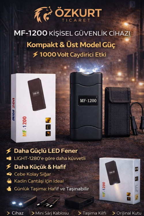 MF-1200 Kişisel Koruma Aleti & LED El Feneri – Şarjlı Güvenlik Cihazı