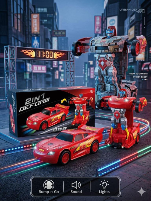 2'si 1 Arada Şimşek McQueen Dönüşen Robot Araba – Işıklı ve Sesli