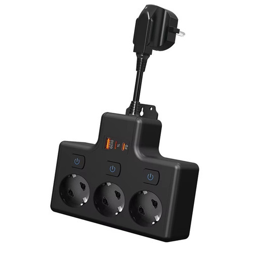 Termal Akım Korumalı 3'lü Duvar Tipi Priz: 1x USB + 2x Type-C Çıkışlı Grup Priz Çoğaltıcı (3500W)