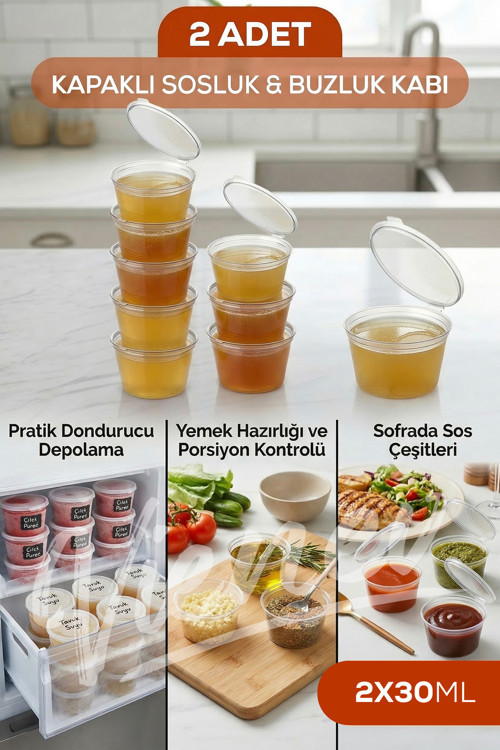 2’li Dondurucuya Uygun Saklama Kabı – 30 ml İlik, Tavuk Suyu, Sos ve İlaç Saklama Kabı