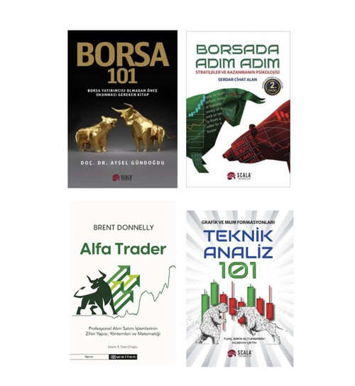 borsa 101 + borsada adim adim + alfa trader +teknik analiz 101 ( grafik ve mum formasyonlari)=4 set