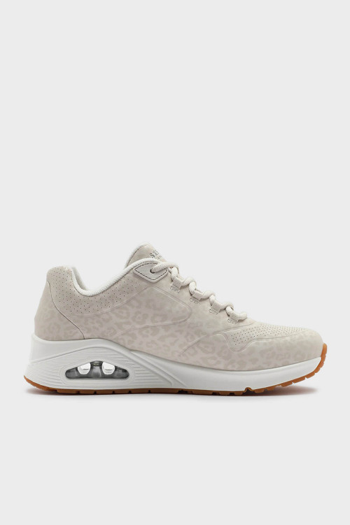 Uno-Kat Logolu Leopar Desenli Kalın Taban Sneaker Bayan Ayakkabı 177144 OFWT BEYAZ