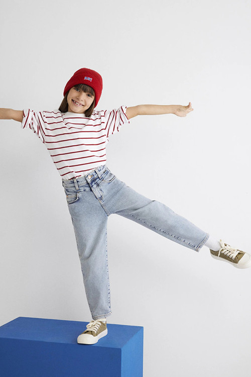 Lol Pamuklu Mom Fit Normal Bel Daralan Paça Jeans Kız Çocuk Kot Pantolon 7010037-82060 Açik Mavi