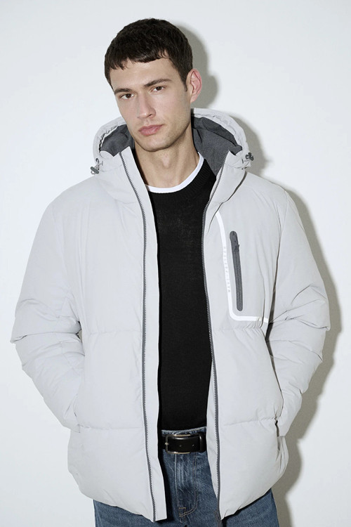 Su İtici Loose Fit Kapüşonlu Şişme Erkek Mont 0110463-70075 AÇIK GRİ