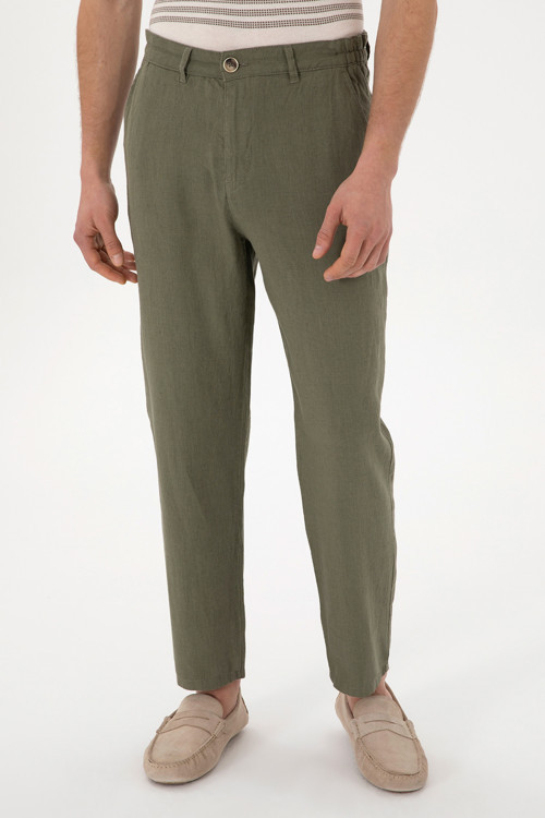 U.S. Polo Carrot Fit Normal Bel Daralan Paça Keten Erkek Pantolon G081SZ0782106438 KOYU HAKİ