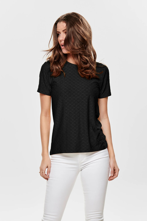 Jdycaya Streç Ajurlu Regular Fit Yuvarlak Yaka Bayan T Shirt 15158450 SİYAH