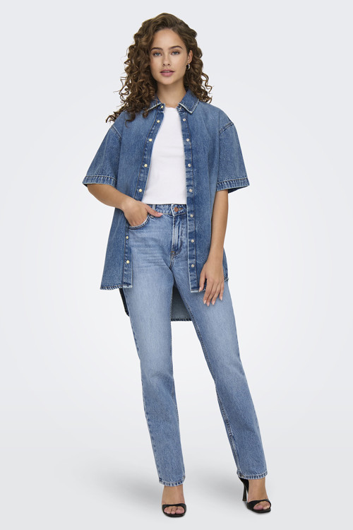 Onlbrenda % 100 Pamuk Regular Fit Yüksek Bel Geniş Paça Jeans Bayan Kot Pantolon 15345428 AÇIK MAVİ