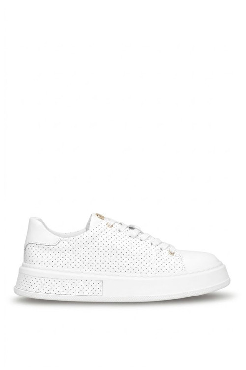 24408 Erkek Hakiki Deri Klasik Sneaker Beyaz