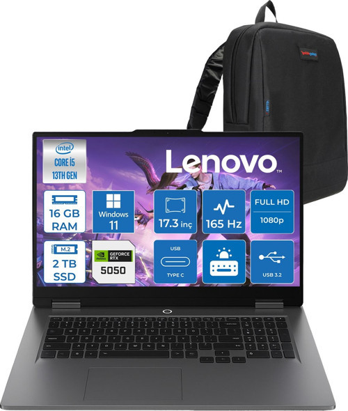 Loq 17IRX10 Intel Core I5 13450HX 16GB Ddr5 2tb SSD RTX5050 8gb 115W Windows 11 Pro 17.3 Inç Fhd (1920X1080) IPS 300NITS 165HZ 100% Srgb Taşınabilir Bilgisayar W83JH0069TRP03 + Zetta Çanta
