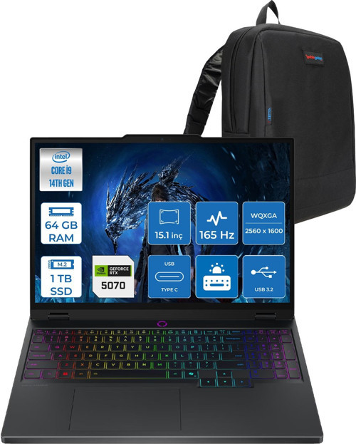 Legion 5 Intel Core I9 14900HX 64GB Ddr5 1tb SSD 8GB/RTX5070/115W 15.1" Wqxga (2560X1600) OLED 1000NITS 165Hz IPS Windows 11 Home Taşınabilir Bilgisayar 83LY009KTRH22 + Zettaçanta