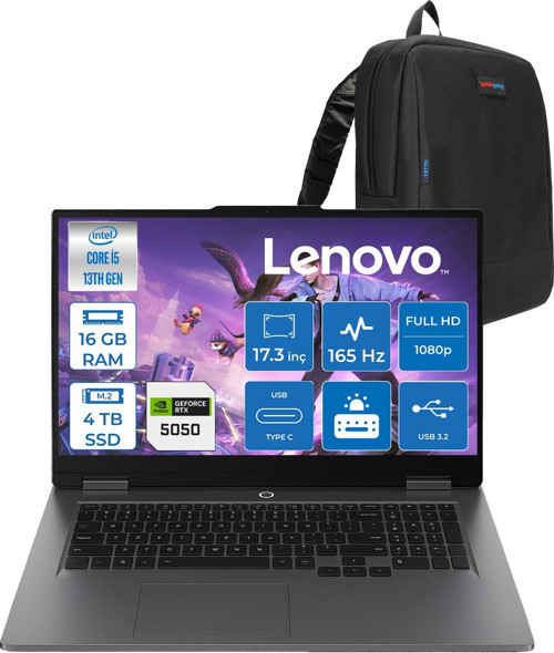 Loq 17IRX10 Intel Core I5 13450HX 16GB Ddr5 4tb SSD RTX5050 8gb 115W Freedos 17.3 Inç Fhd (1920X1080) IPS 300NITS 165HZ 100% Srgb Taşınabilir Bilgisayar W83JH0069TRF04 + Zetta Çanta