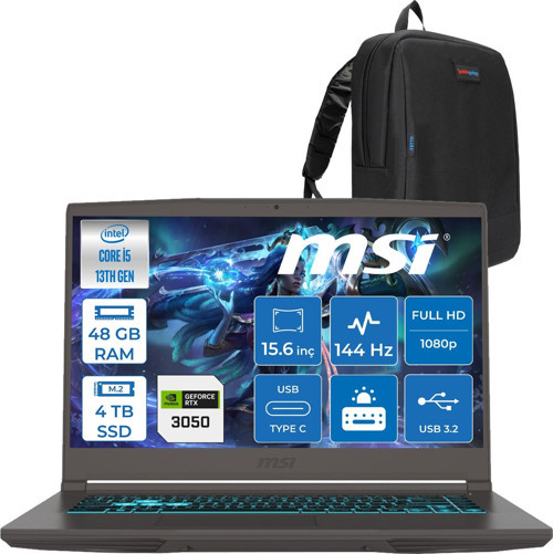 Msı Thin 15 Intel Core I5 13420H 48GB Ddr4 4tb SSD 4GB/RTX3050/45W 15.6" Fhd 144Hz IPS Windows 11 Home Taşınabilir Bilgisayar 2868XTRH20 + Zettaçanta