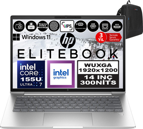 Elitebook 640 G11 Intel Core Ultra 7 155U Ddr5 80GB 1tb SSD Intel® Aı Boost 14" Wuxga IPS Windows 11 Pro Taşınabilir Bilgisayar 9Y7L4ETP27 + Zetta Çanta