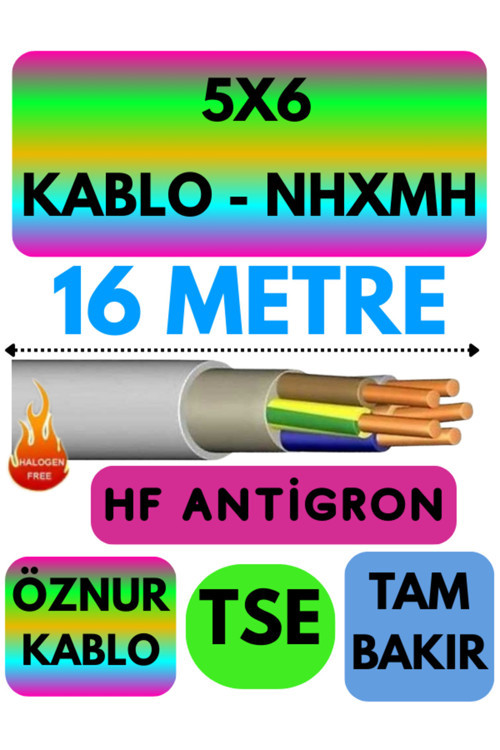 Öznur 5X6 NHXMH (ALEV İLETMEZ) Kablo Metre Seçenekli (Gri) 16 METRE