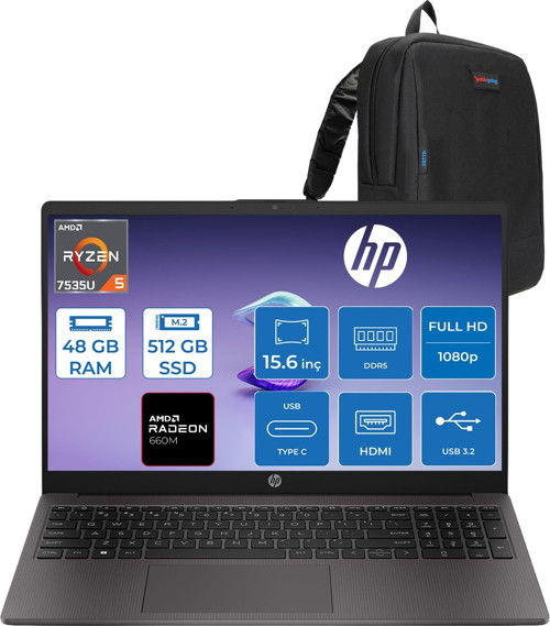 255 G10 Ryzen 5 7535U 48GB 512GB SSD Amd Radeon 660M 15.6" Fhd 250NITS Windows 11 Home Taşınabilir Bilgisayar D30M3ETH17 + Zettaçanta