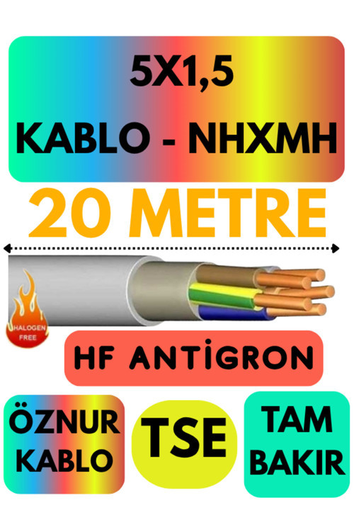 Öznur 5X1,5 NHXMH (ALEV İLETMEZ) Kablo Metre Seçenekli (Gri) 20 METRE